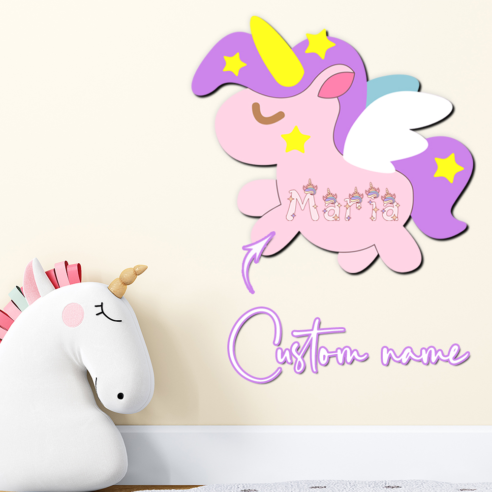 Baby Nursery Wall Decor - Papan Nama Unicorn Kayu Custom, Huruf