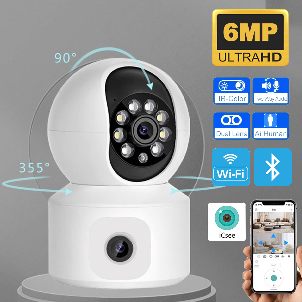 Baby Monitor Split Screen - Kamera IP WiFi ICSEE 6MP Lensa