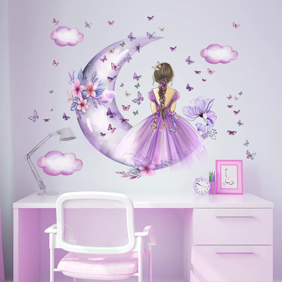 Baby Nursery Ideas Girl - Stiker dinding kupu-kupu bulan anak perempuan