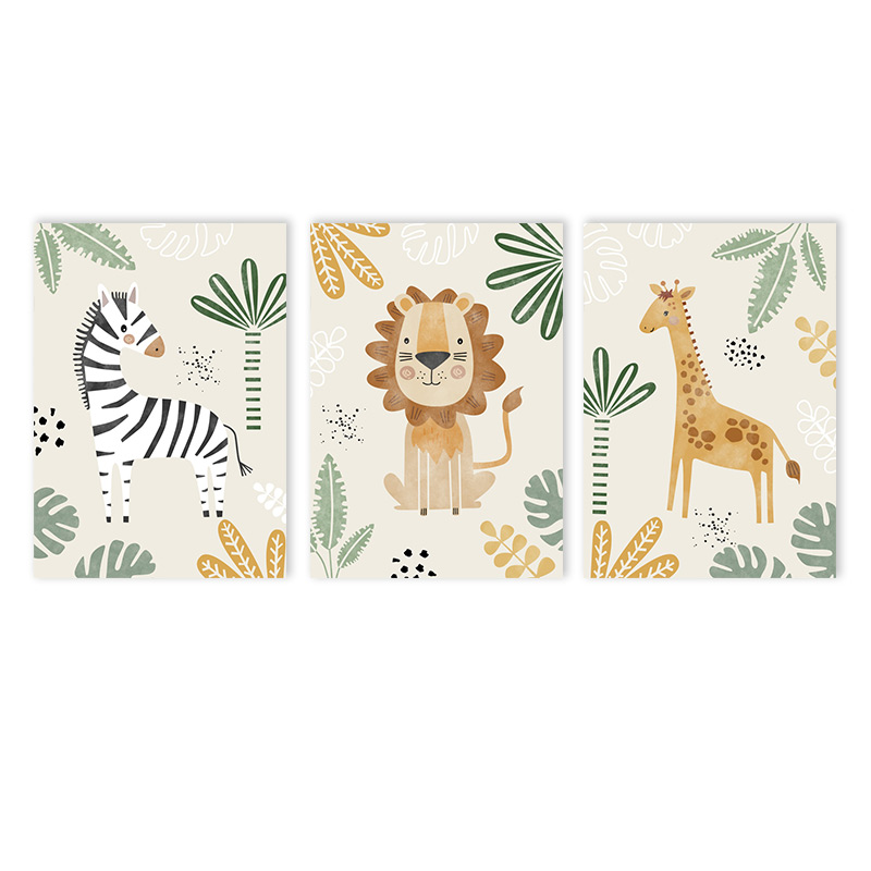 Baby Nursery Jungle Animals - (Tanpa Bingkai 3PCS) - Lukisan Kanvas