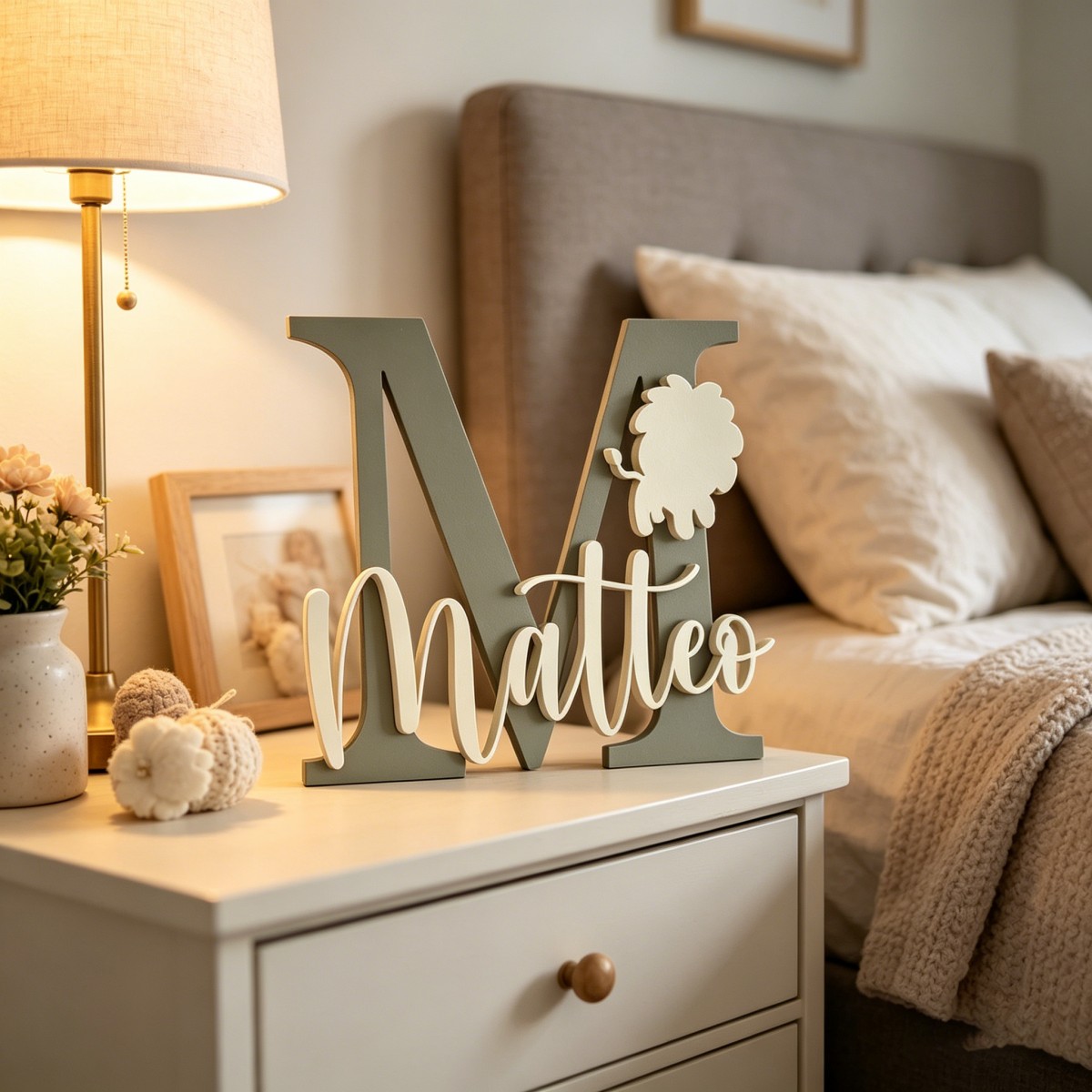 Baby Nursery Wall Decor - 1 Buah Plakat Nama Kayu Inisial