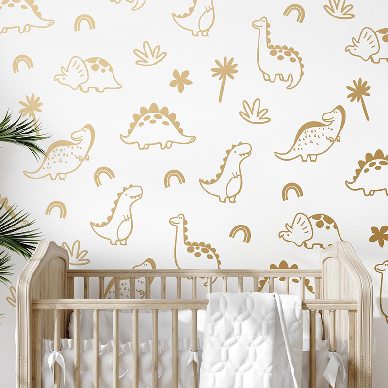 Baby Nursery Jungle Animals - Stiker dinding pelangi pohon dinosaurus geometris