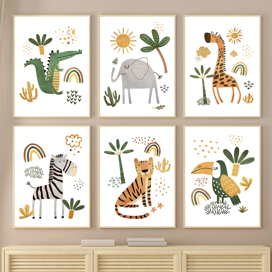 Baby Nursery Jungle Animals - Jerapah Gajah Harimau Zebra Toucan Hewan