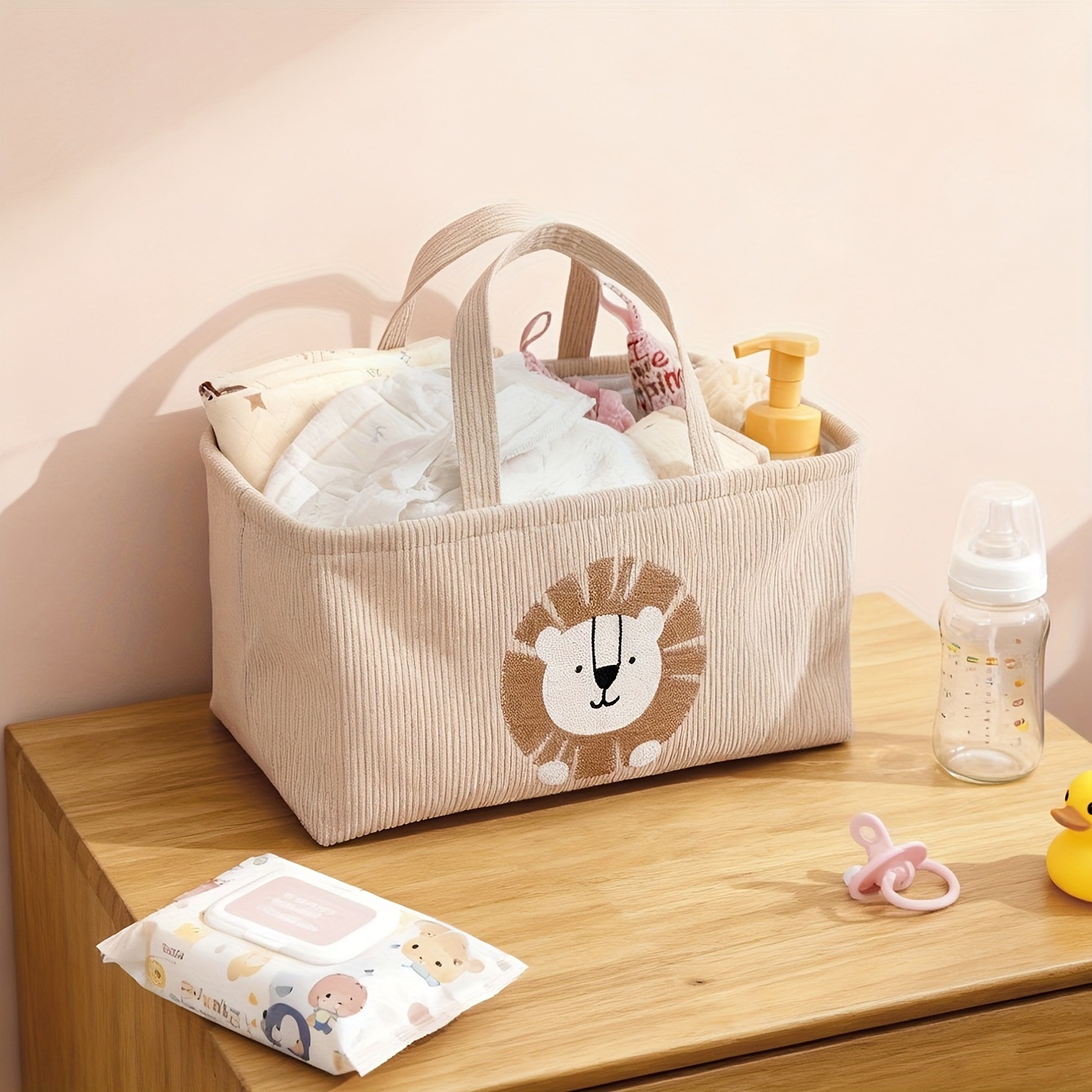 Baby Nursery Handles - Keranjang Penyimpanan Kain Lipat Motif Singa