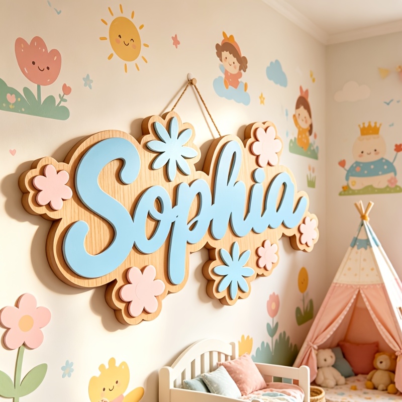 Baby Nursery Hanging Decor - Papan Nama Kamar Bertema Bunga yang