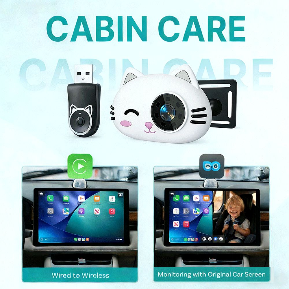 Baby Monitor Split Screen - Adaptor CarPlay Nirkabel Cabin Care Kamera