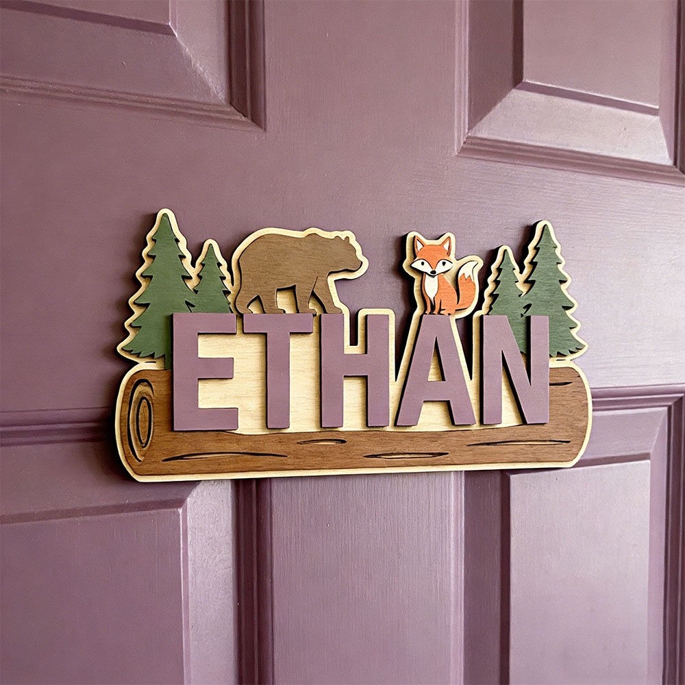 Papan Nama Kayu Hewan Hutan Pe - Baby Nursery Wall Decor ulasan dan harga