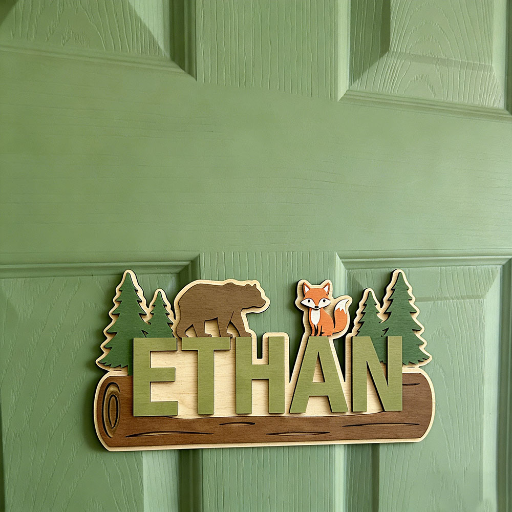 Papan Nama Kayu Hewan Hutan Pe - Baby Nursery Wall Decor ulasan dan harga