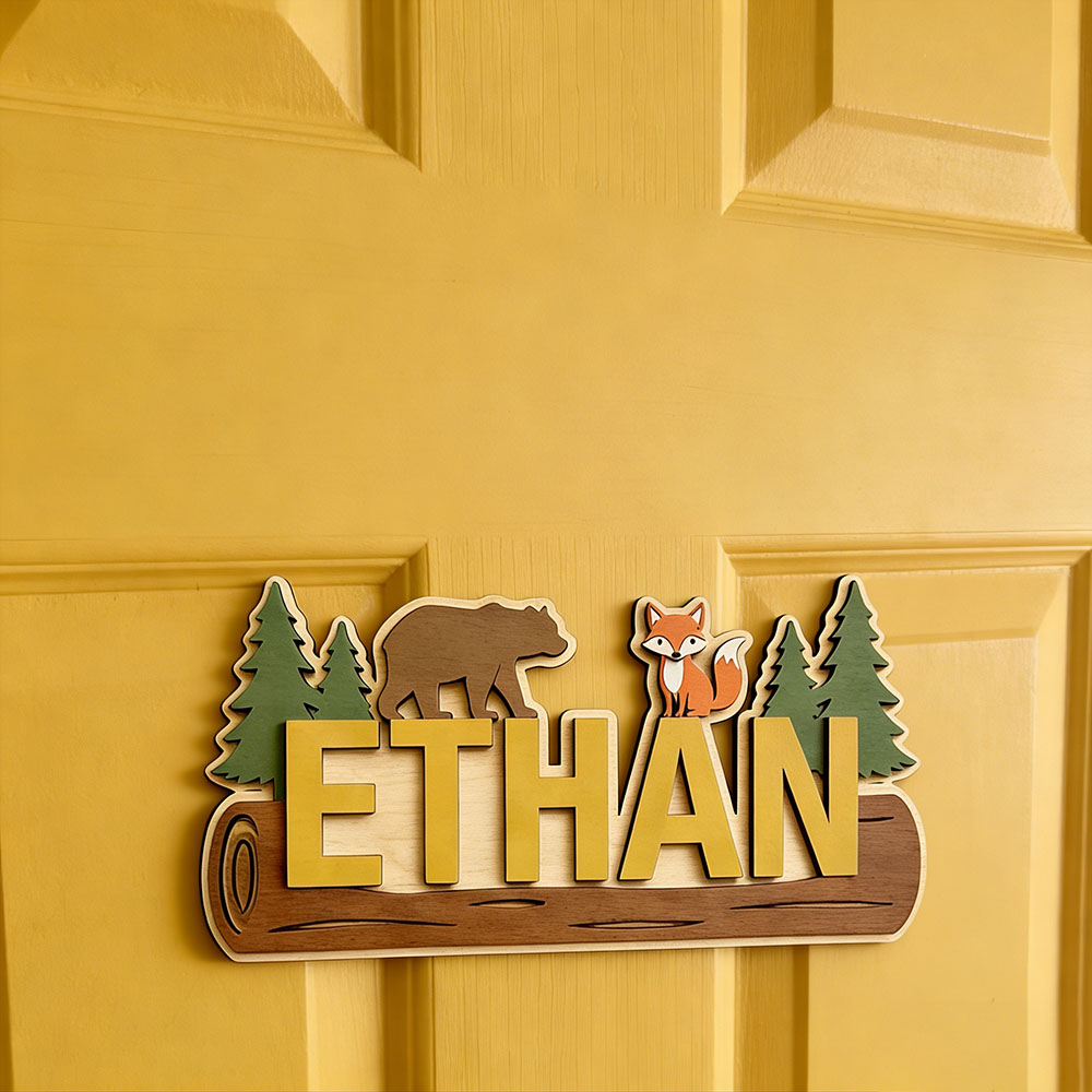 Papan Nama Kayu Hewan Hutan Pe - Baby Nursery Wall Decor ulasan dan harga