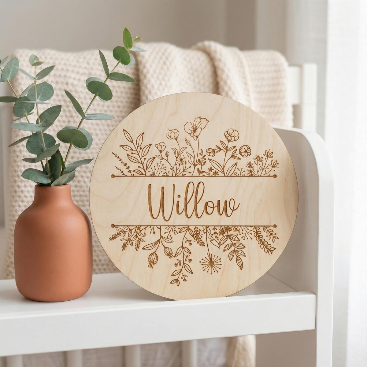 Plakat Nama Bayi Kayu Bulat Be - Baby Nursery Hanging Decor ulasan dan harga