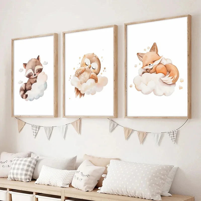 Lukisan Kanvas Hewan Awan Kart - Baby Nursery Picture Frames ulasan dan harga