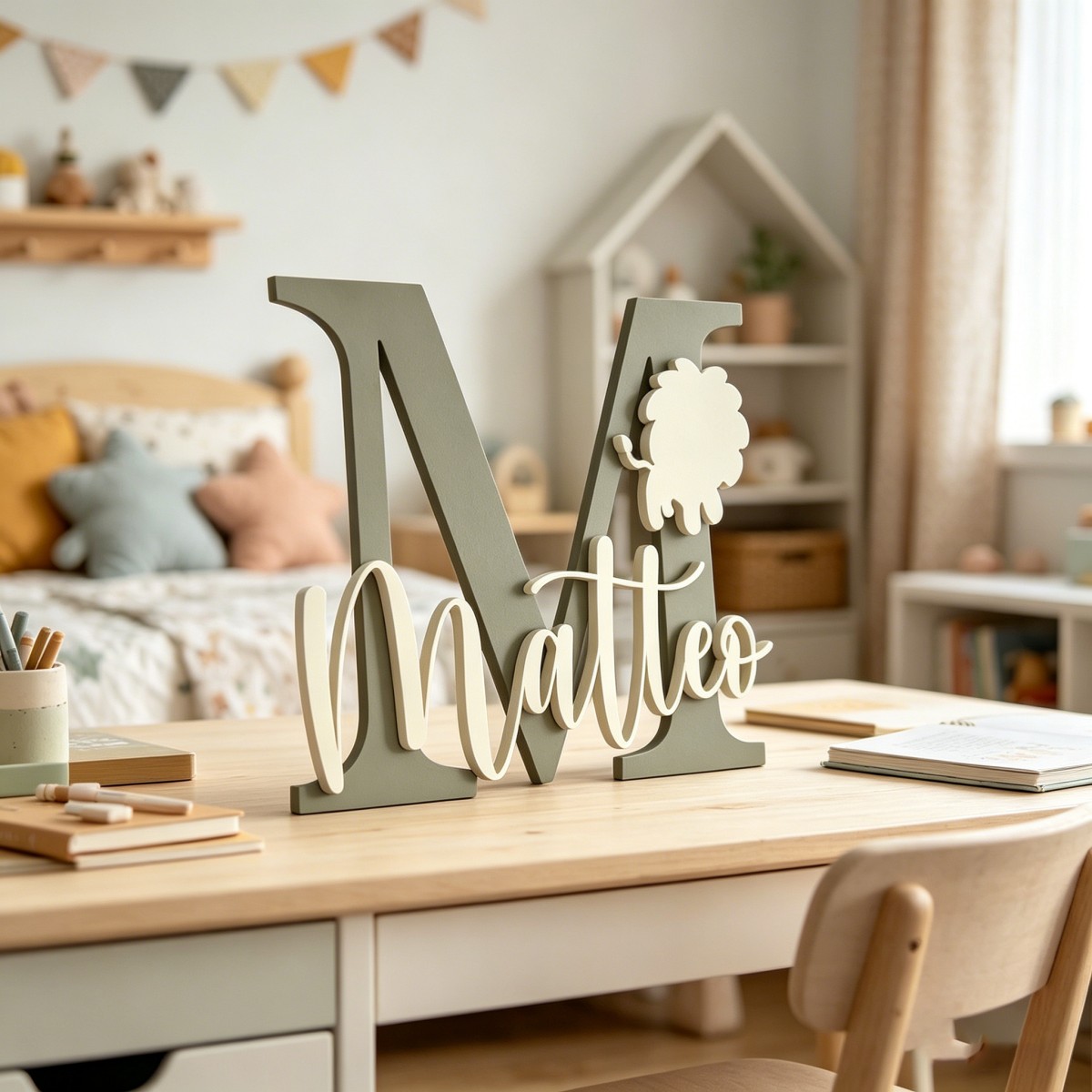 1 Buah Plakat Nama Kayu Inisia - Baby Nursery Wall Decor ulasan dan harga