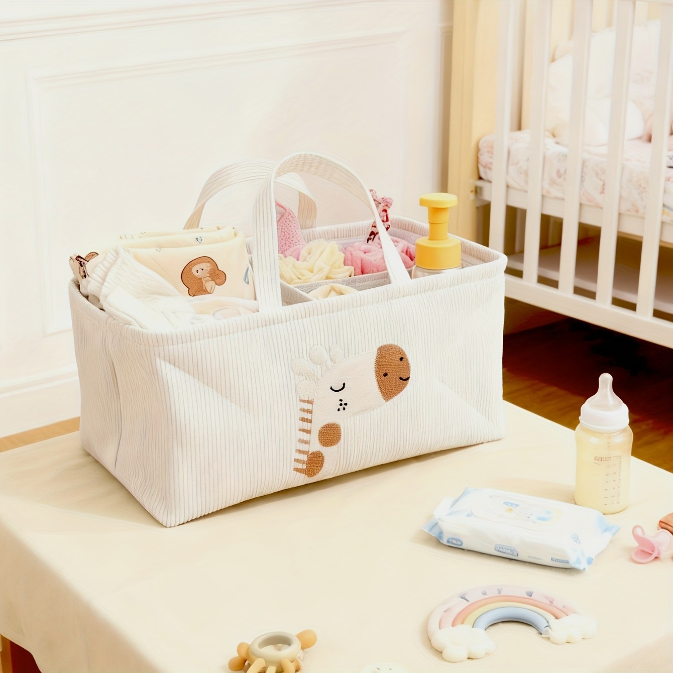 Keranjang Penyimpanan Kain Lip - Baby Nursery Handles ulasan dan harga