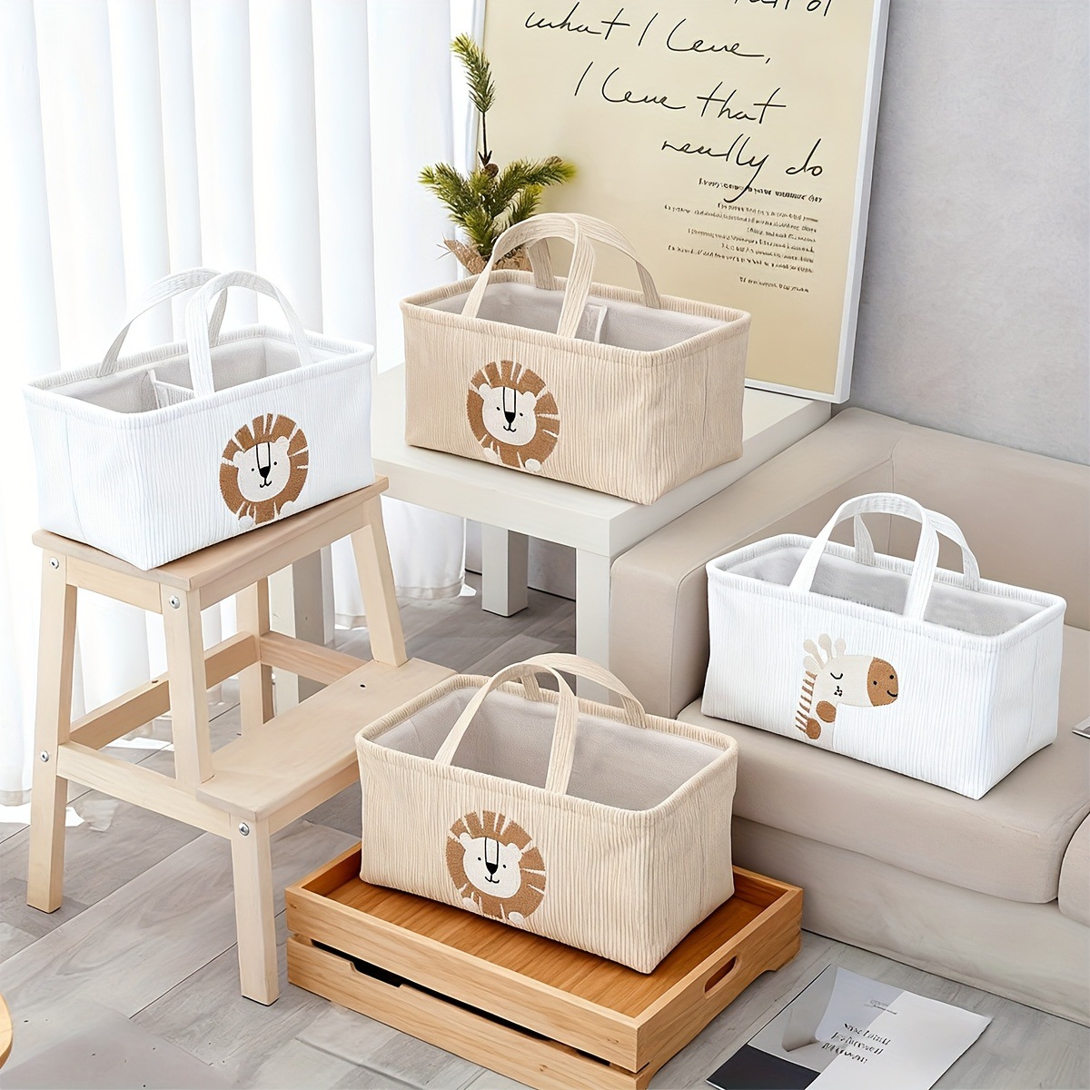 Keranjang Penyimpanan Kain Lip - Baby Nursery Handles ulasan dan harga
