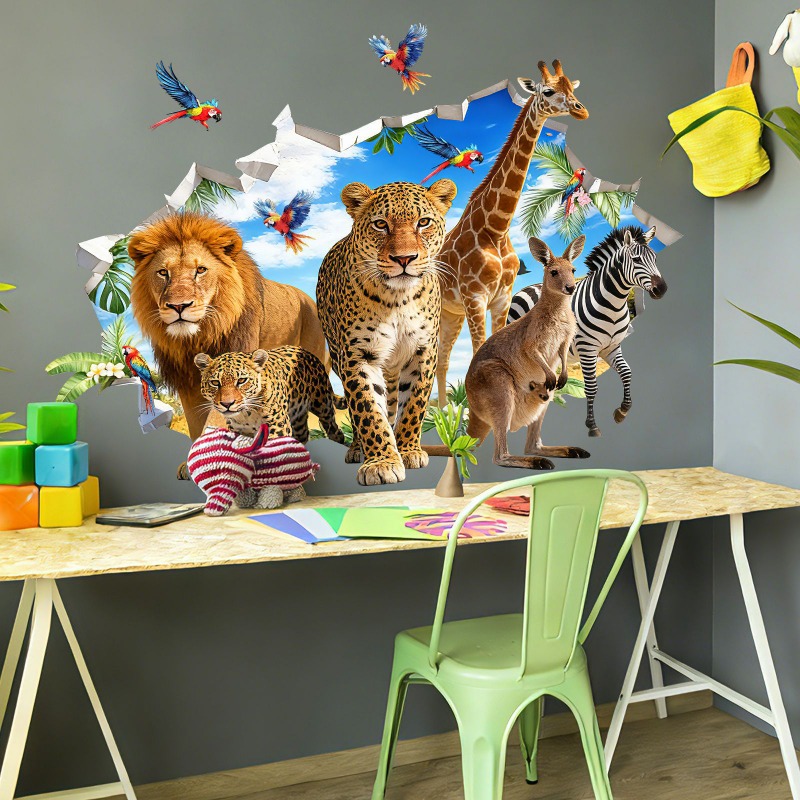 Stiker Dinding Daun Tropis Hew - Baby Nursery Jungle Animals ulasan dan harga